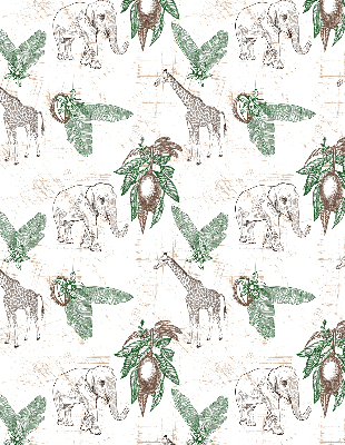 Rolgordijn voor het raam Giraffen, olifanten en bladeren