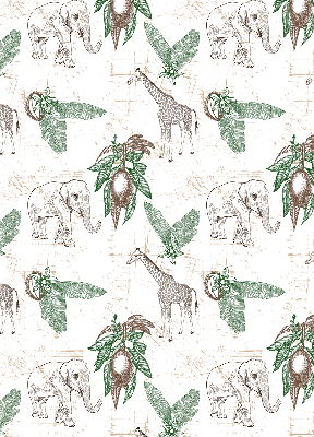 Rolgordijn voor het raam Giraffen, olifanten en bladeren
