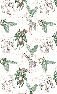 Rolgordijn voor het raam Giraffen, olifanten en bladeren