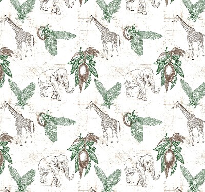 Rolgordijn voor het raam Giraffen, olifanten en bladeren