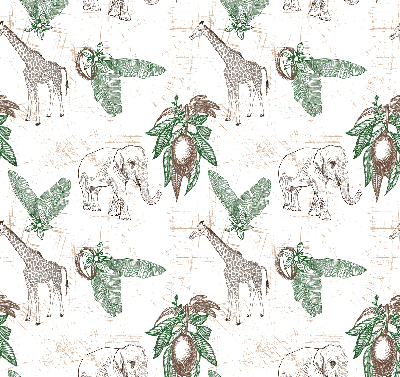Rolgordijn voor het raam Giraffen, olifanten en bladeren