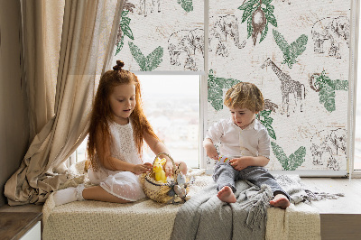 Rolgordijn voor het raam Giraffen, olifanten en bladeren