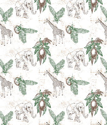 Rolgordijn voor het raam Giraffen, olifanten en bladeren