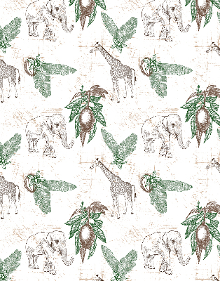 Rolgordijn voor het raam Giraffen, olifanten en bladeren