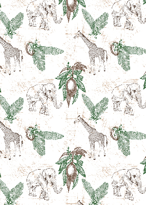 Rolgordijn voor het raam Giraffen, olifanten en bladeren