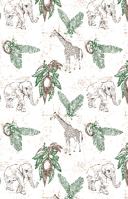 Rolgordijn voor het raam Giraffen, olifanten en bladeren
