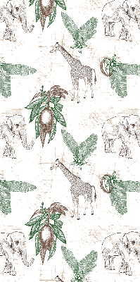Rolgordijn voor het raam Giraffen, olifanten en bladeren