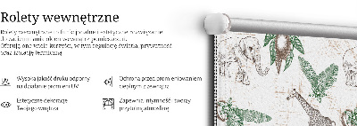 Rolgordijn voor het raam Giraffen, olifanten en bladeren