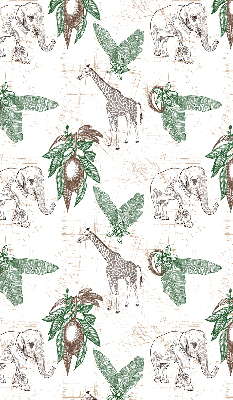 Rolgordijn voor het raam Giraffen, olifanten en bladeren