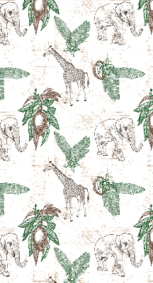 Rolgordijn voor het raam Giraffen, olifanten en bladeren
