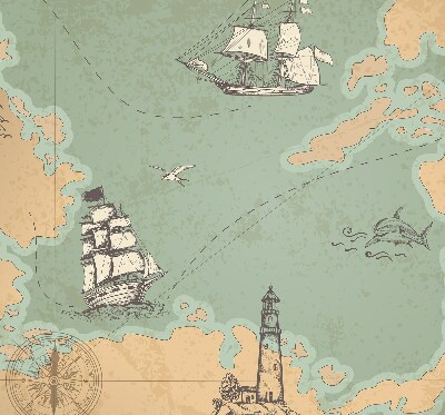 Rolgordijn voor het raam Oceaankaart