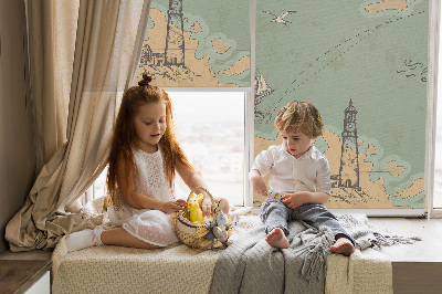 Rolgordijn voor het raam Oceaankaart