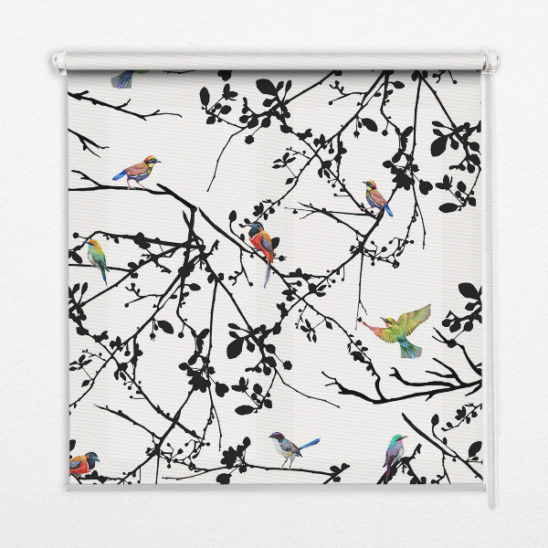 Rolgordijn voor het raam Vogels op de takken
