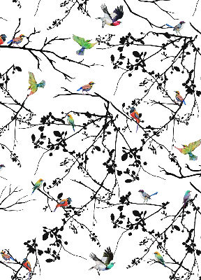 Rolgordijn voor het raam Vogels op de takken