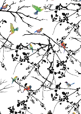 Rolgordijn voor het raam Vogels op de takken