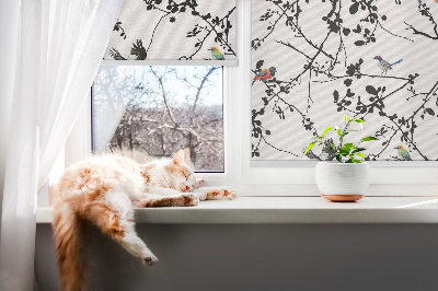 Rolgordijn voor het raam Vogels op de takken