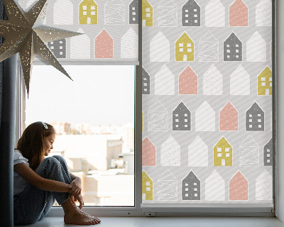 Rolgordijn voor het raam Getekende huizen