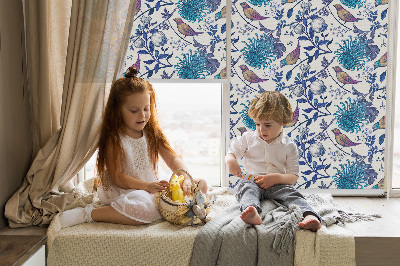 Rolgordijn voor het raam Blauwe boombloemen