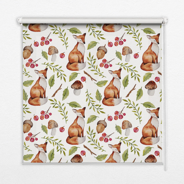 Rolgordijn voor het raam Vossen, paddenstoelen, bladeren