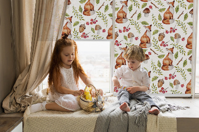 Rolgordijn voor het raam Vossen, paddenstoelen, bladeren
