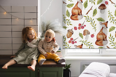 Rolgordijn voor het raam Vossen, paddenstoelen, bladeren