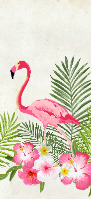 Rolgordijn voor het raam Flamingo's bij de bladeren