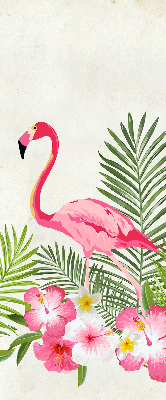 Rolgordijn voor het raam Flamingo's bij de bladeren