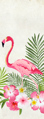 Rolgordijn voor het raam Flamingo's bij de bladeren