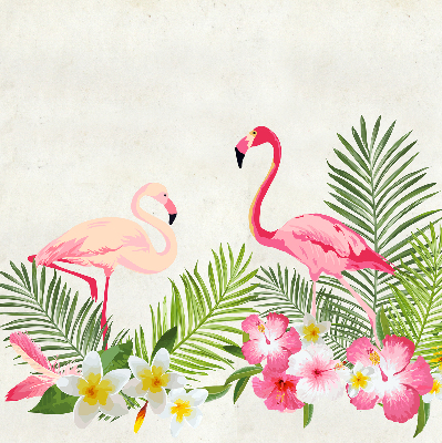 Rolgordijn voor het raam Flamingo's bij de bladeren