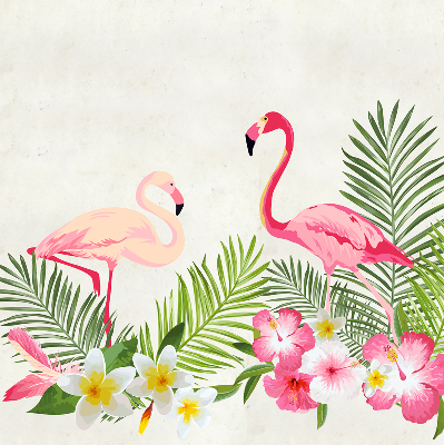 Rolgordijn voor het raam Flamingo's bij de bladeren