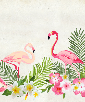 Rolgordijn voor het raam Flamingo's bij de bladeren