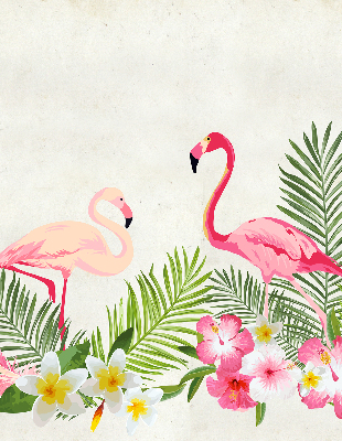 Rolgordijn voor het raam Flamingo's bij de bladeren