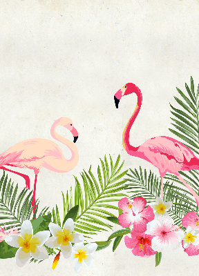 Rolgordijn voor het raam Flamingo's bij de bladeren