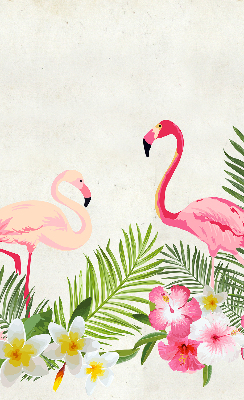 Rolgordijn voor het raam Flamingo's bij de bladeren