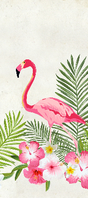 Rolgordijn voor het raam Flamingo's bij de bladeren