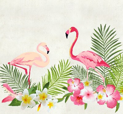 Rolgordijn voor het raam Flamingo's bij de bladeren