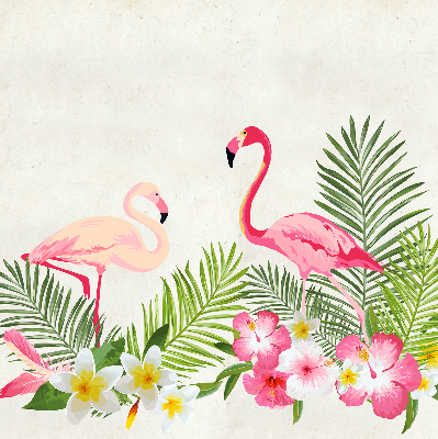 Rolgordijn voor het raam Flamingo's bij de bladeren