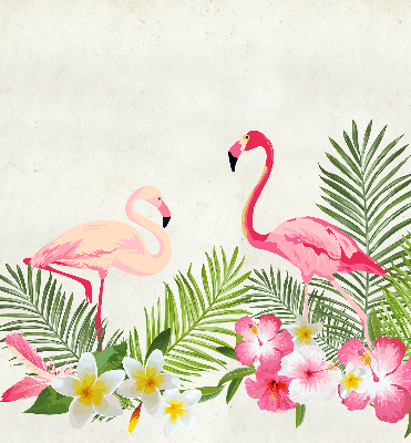 Rolgordijn voor het raam Flamingo's bij de bladeren