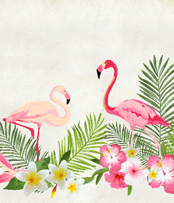 Rolgordijn voor het raam Flamingo's bij de bladeren