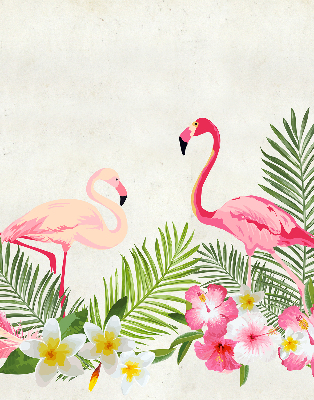 Rolgordijn voor het raam Flamingo's bij de bladeren