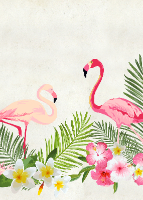 Rolgordijn voor het raam Flamingo's bij de bladeren