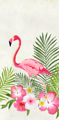 Rolgordijn voor het raam Flamingo's bij de bladeren