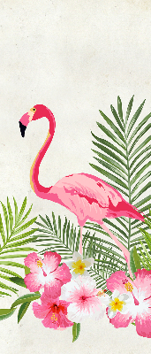 Rolgordijn voor het raam Flamingo's bij de bladeren