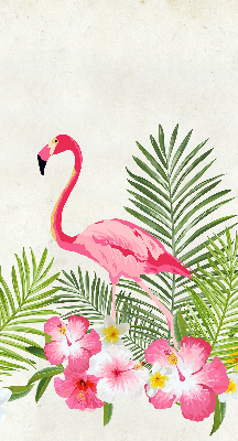 Rolgordijn voor het raam Flamingo's bij de bladeren