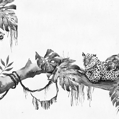 Rolgordijn voor het raam Getekende cheeta's op een tak