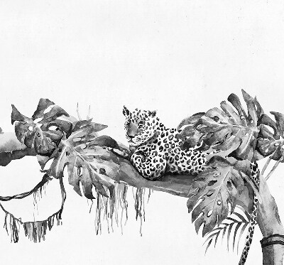 Rolgordijn voor het raam Getekende cheeta's op een tak