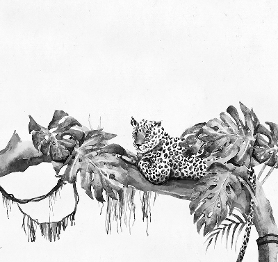 Rolgordijn voor het raam Getekende cheeta's op een tak