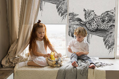 Rolgordijn voor het raam Getekende cheeta's op een tak