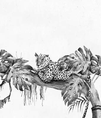 Rolgordijn voor het raam Getekende cheeta's op een tak