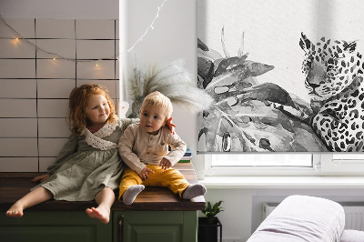 Rolgordijn voor het raam Getekende cheeta's op een tak